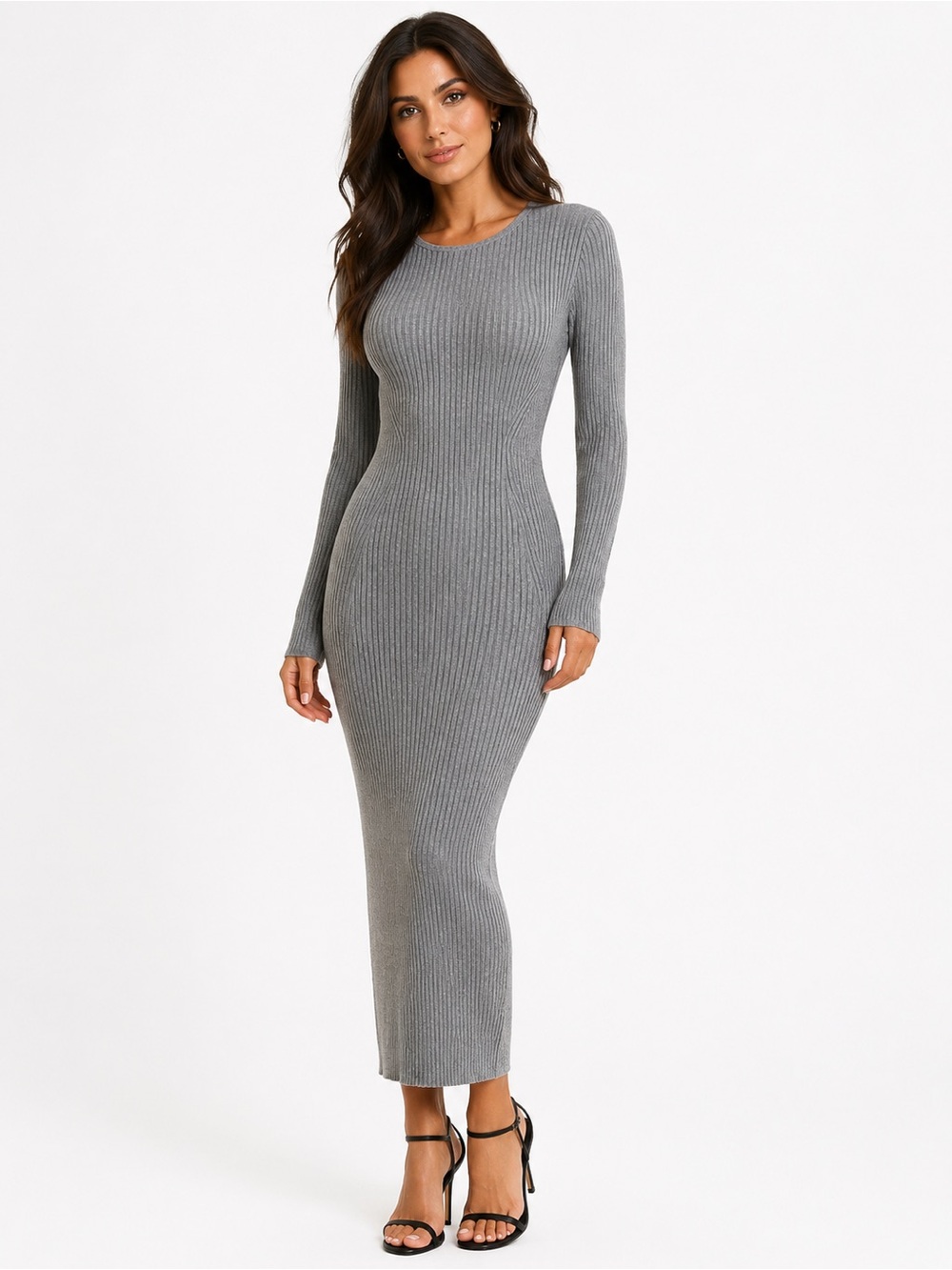 House of Harlow 1960 Classic Long Sleeve Ribbed Knit Bodycon Maxi Dress Size S